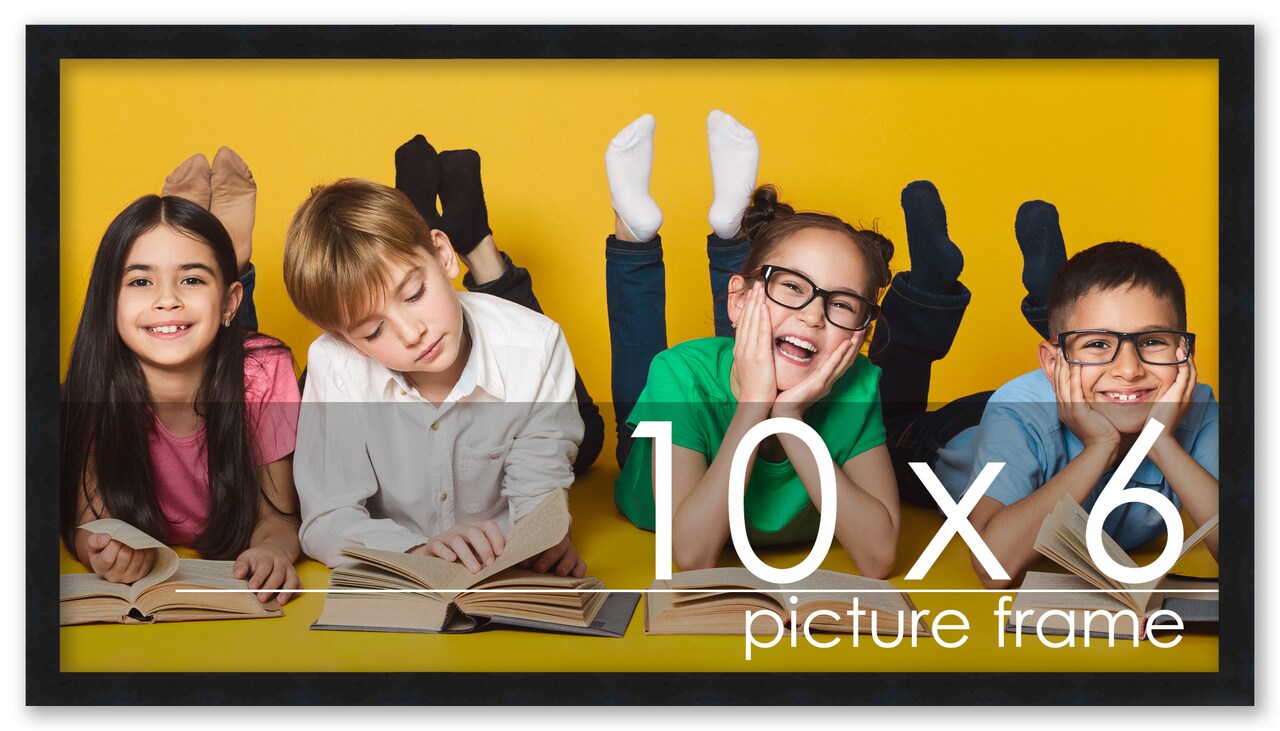 10x6 Black Wood Picture Frame - UV Acrylic, Foam Board Backing, Hanging Hardware